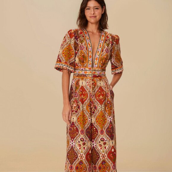 Farm Rio Multicolor Romantic Nature Jumpsuit, Size Large, NWT - Picture 1 of 5